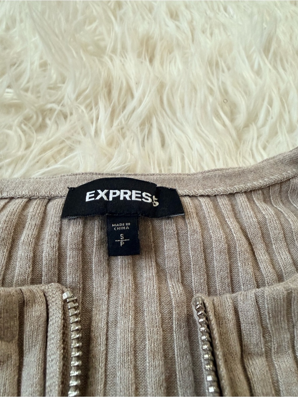 Express Zip-Front Ribbed Sweater - Taupe - Picture 5 of 5
